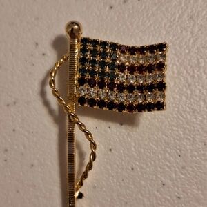 Gold Flag Brooch with Red, White, and Blue Accents